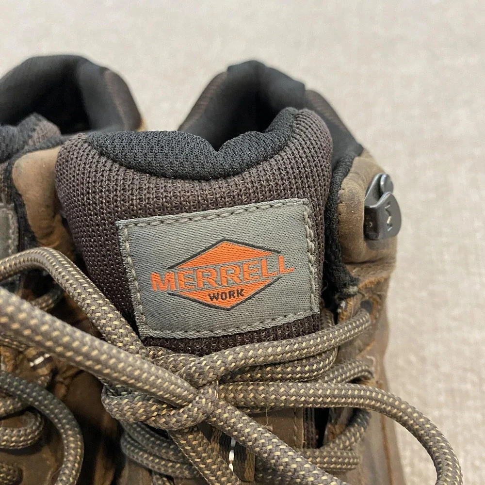 Merrell Work Boots Mens Size 7.5W Brown‎ Leather Waterproof Slip Resistant